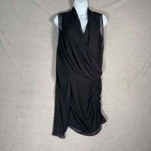 AllSaints Cathea Dress Women Size US 4 Black‎ Ruched Sheath Dress Draped V-Neck